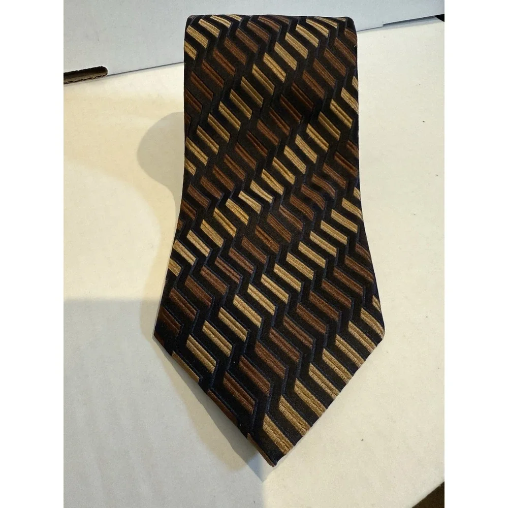 Ermenegildo Zegna Silk Tie Black Gold Made in Italy Mens‎ Elegant Formal Necktie
